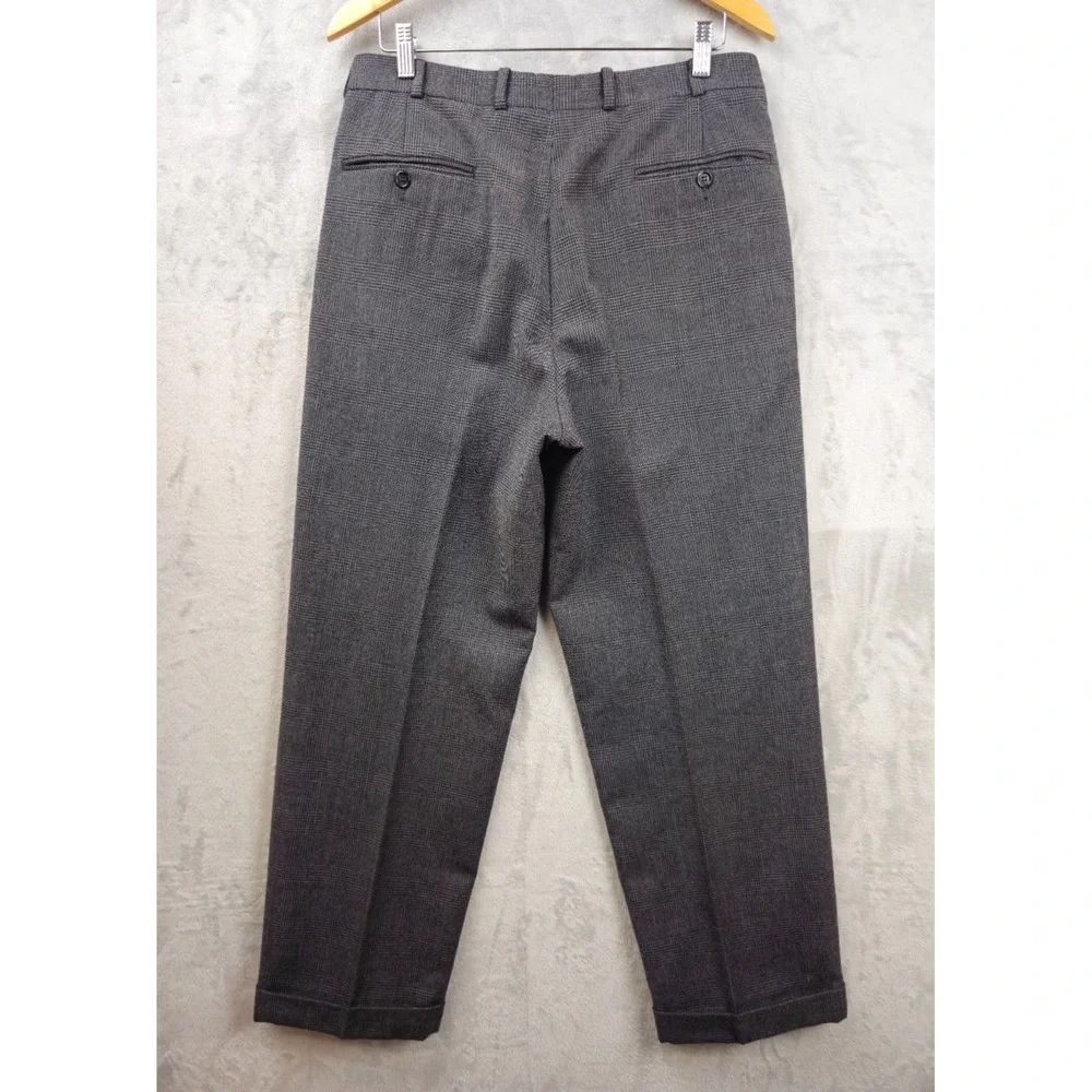 Brooks Brothers Mens Wool Windowpane Plaid Pleated Gray Trousers Pants 33x29 - Picture 3 of 5